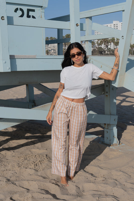 Mostly Sunny palaka lounge pants in palaka sand.
