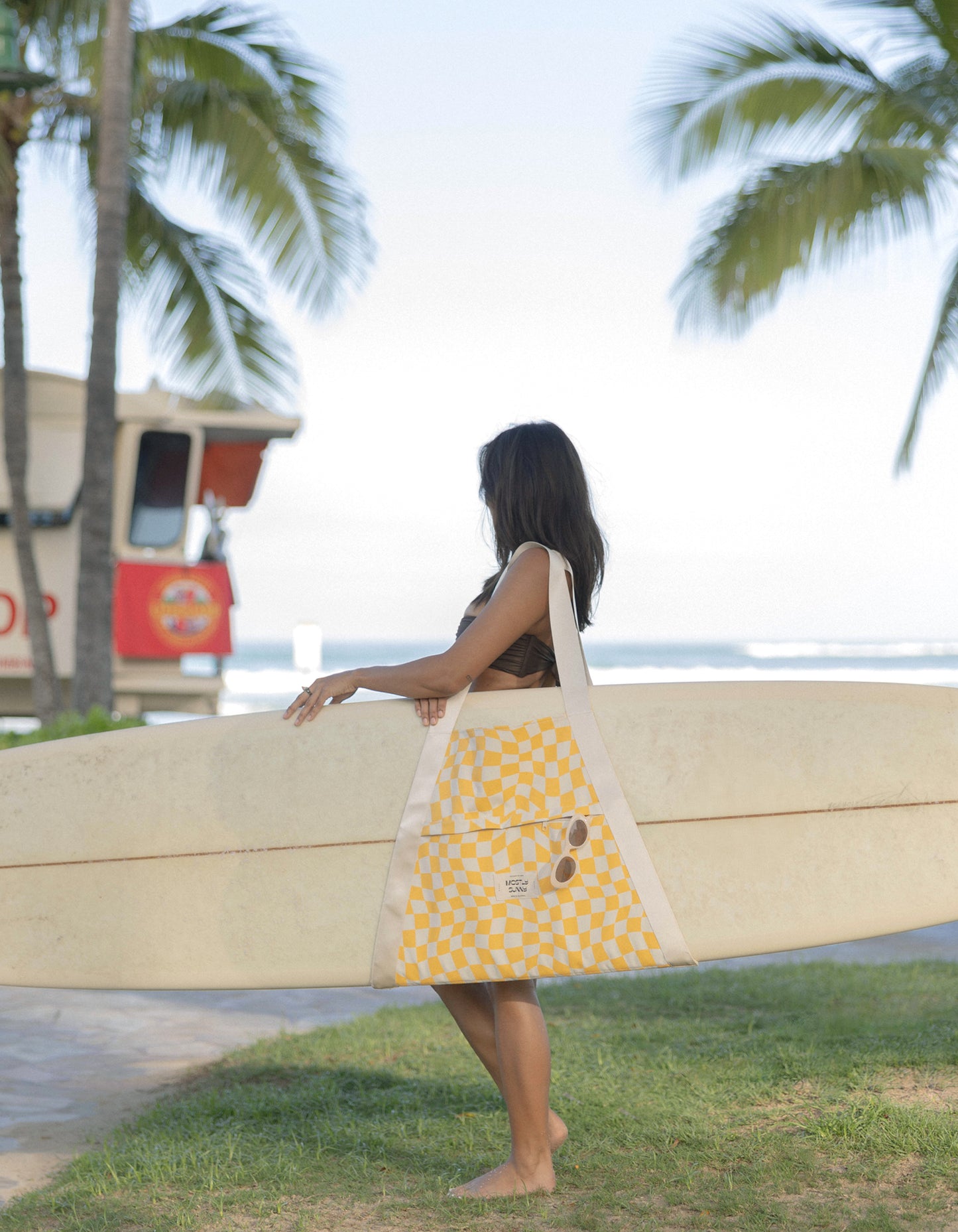 Mostly Sunny- Surfboard Sling in Yellow Checker @its__mostlysunny