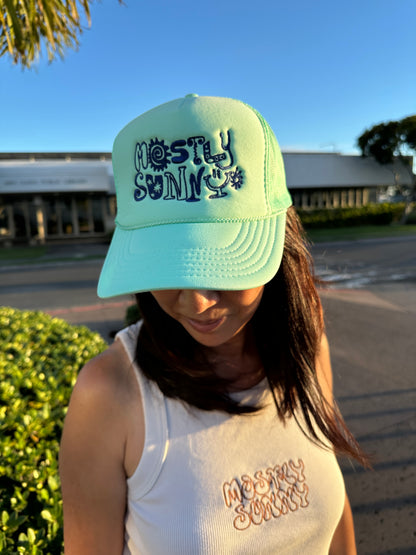 Mostly Sunny Funky Logo Trucker Hat