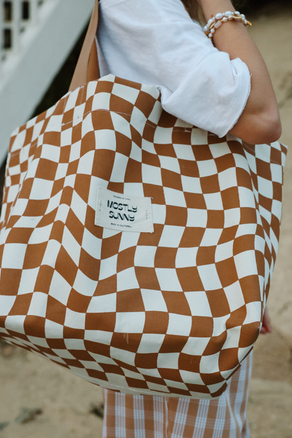 Beach Tote- Brown Checker