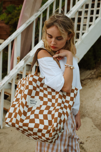 Beach Tote- Brown Checker