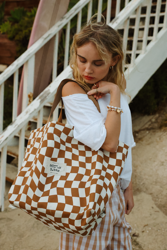 Beach Tote- Brown Checker