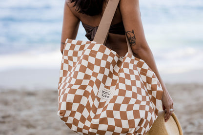 Beach Tote- Brown Checker
