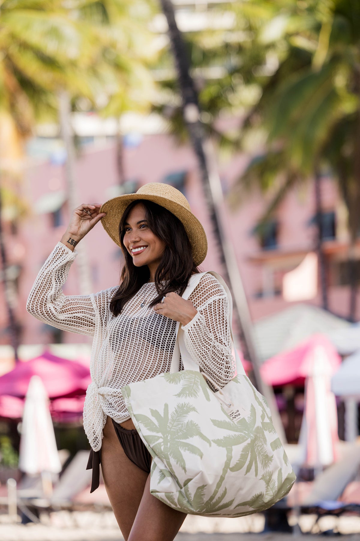 Beach Tote- Matcha Palms