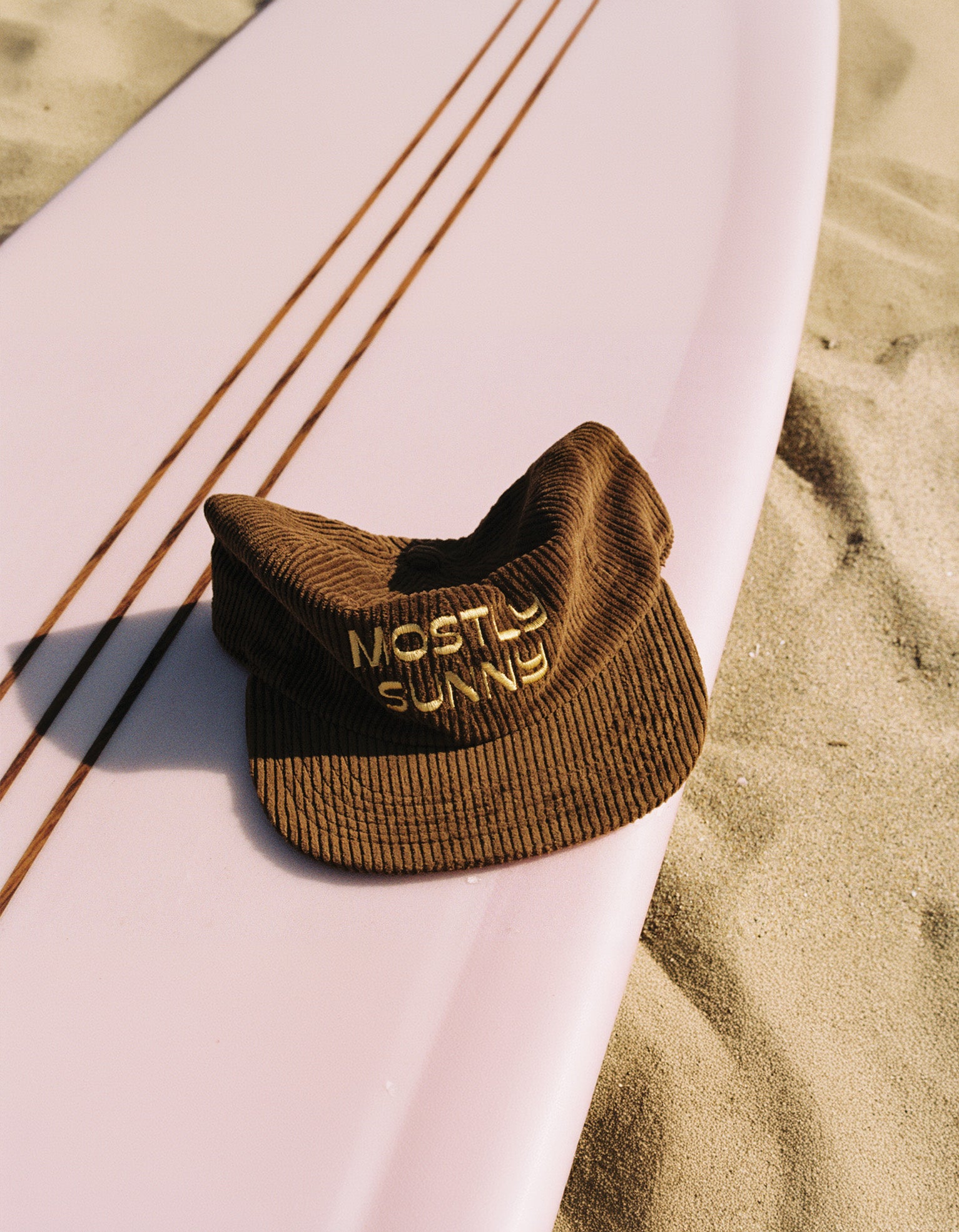 Mostly Sunny- Embroidered Logo Hat in 100% Cotton Corduroy, Brown @its__mostlysunny